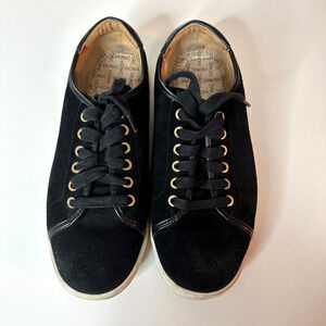 Vionic Sunny Brinley Black Suede Laceup White Trim Round Toe Walking Shoes 8.5